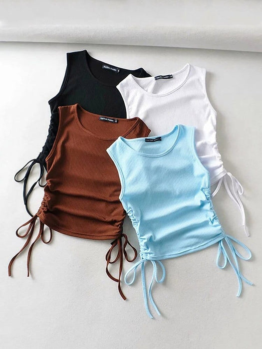 2023 Summer NEW Arrival Women Solid Color Sexy Causal Crop Top With String Both Side Club For Fashion Ladies