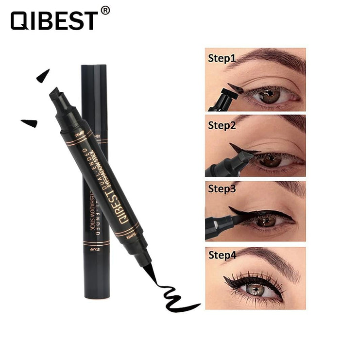 QIBEST 1 Pc Double-Headed Liquid Eyeliner Pen Triangle Seal Eyeliner 2-in-1 Waterproof Eyes Makeup Eyeliner Eye Pencil TSLM2