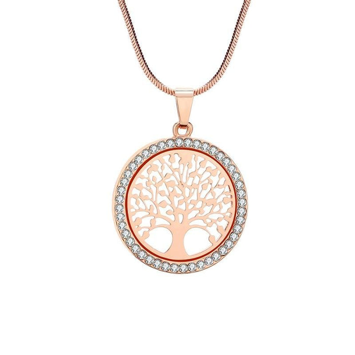 Tree of Life Hot Crystal Round Small Pendant Necklace