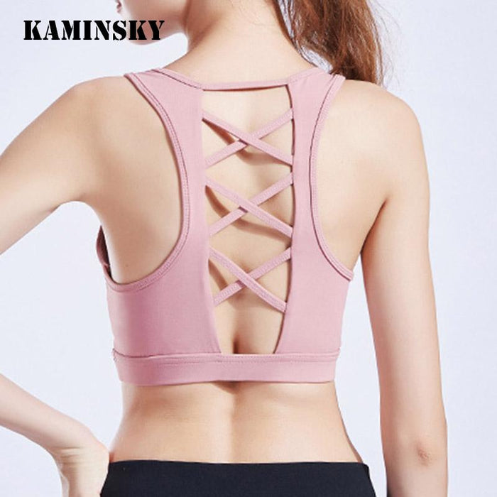 Women Push Up  Sexy Breathable Sports Top Female Gym Fitness Cross Strap Sport Underwear Female Patchwork Running Women Tank Top