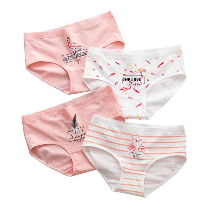 4PCS cotton flamingos panties women underpants cotton briefs underwear