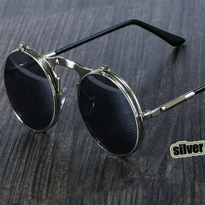 OCULOS De Sol Women Style Retro Flip Circular Double Metal Sun Glasses Men