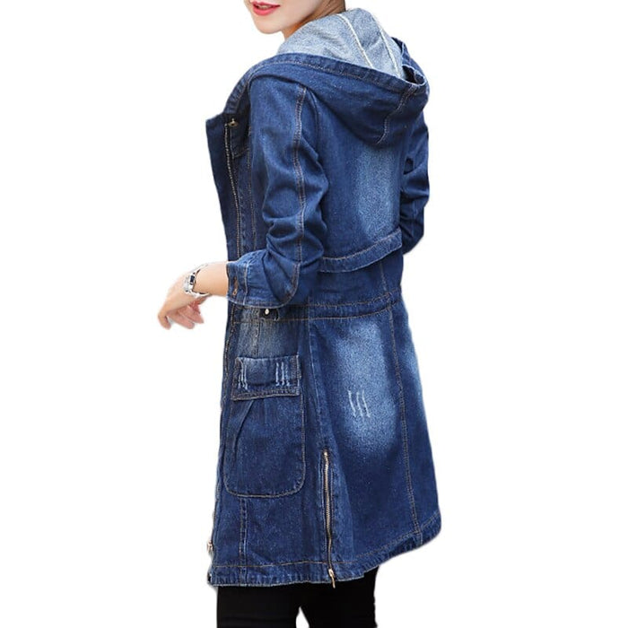 Spring Autumn New Denim Jacket Women Korean Loose Long Jeans Jackets Women's Zipper  Hooded Basic Coat Jackets 3XL