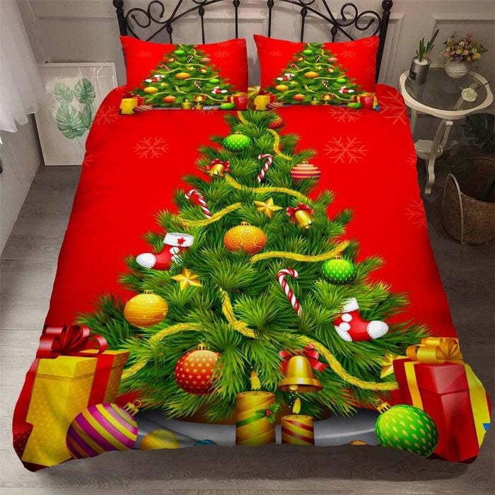 Fanaijia 3D Red Christmas Bedding Set sinle Cartoon Christmas tree Duvet Cover Set Kids New Year's Gift