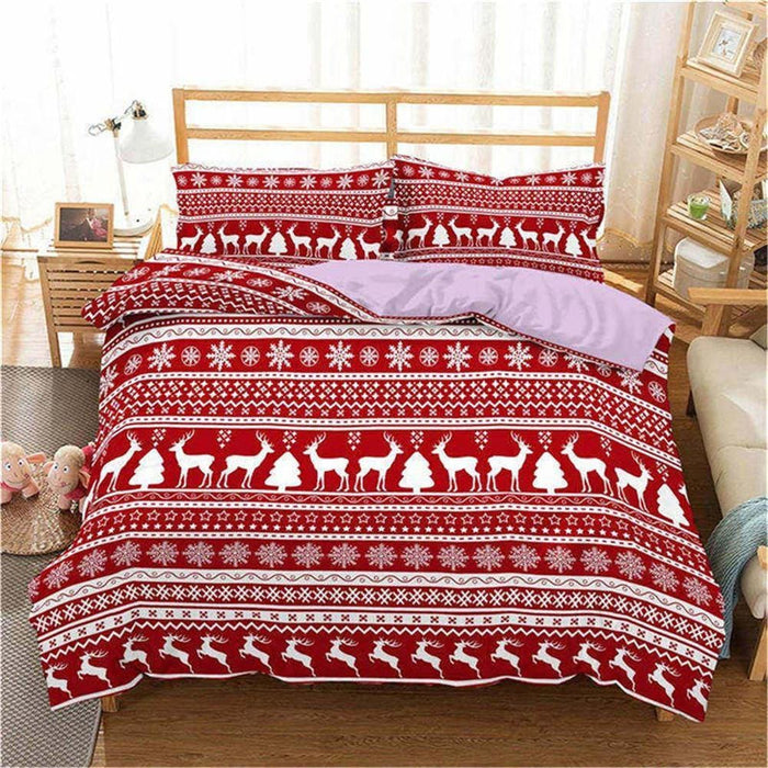 Homesky 3D Merry Christmas Bedding Set Duvet Cover Red Elk Comforter Bed Set Gifts Queen King Size