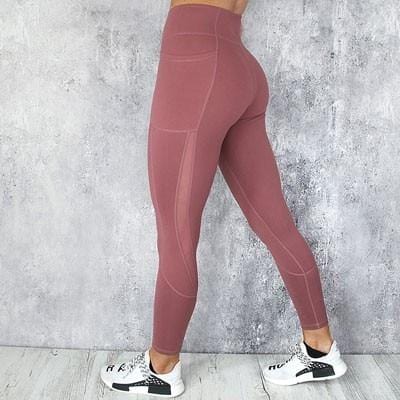 Pocket Solid Sport Yoga Pants High Waist Mesh Sport Leggings Fitness Women Yoga Leggings Training Running Pants Sportswear Women