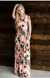 Womens Long Short Sleeve Bohemian Printed Maxi Long Dress