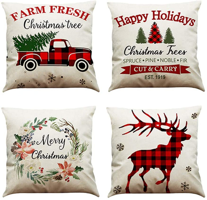 4pcs Farmhouse Christmas Pillow Covers 45x45cm Christmas Decorations Throw Pillows Cushion Case
