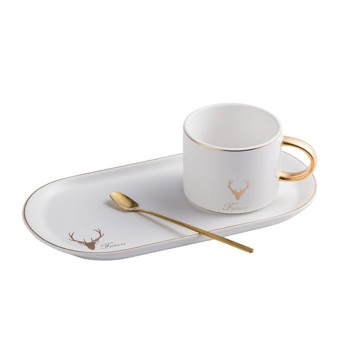 European Luxurious Gold Rim Ceramics Coffee Cups And Saucers Spoon Sets