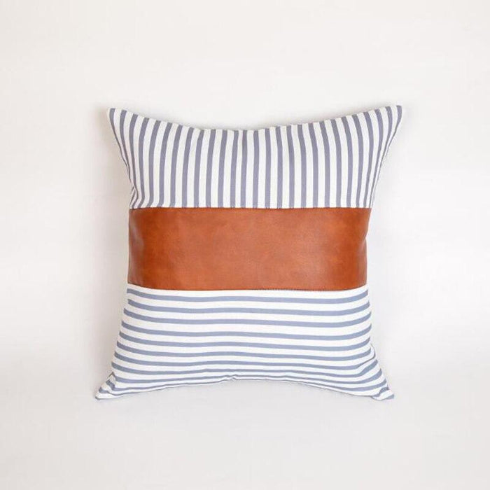 Hot Sale PU Leather Pillow Canvas Stripe Stitching Pillow Sofa Cushion New Modern Minimalist Style Living Room Pillow Cushion