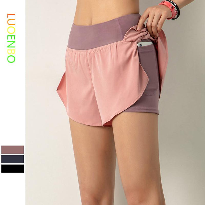 LUOENBO 2020 Women Gym Double shorts side pocket running shorts breathable quick dry yoga women shorts workout fitness sportwear