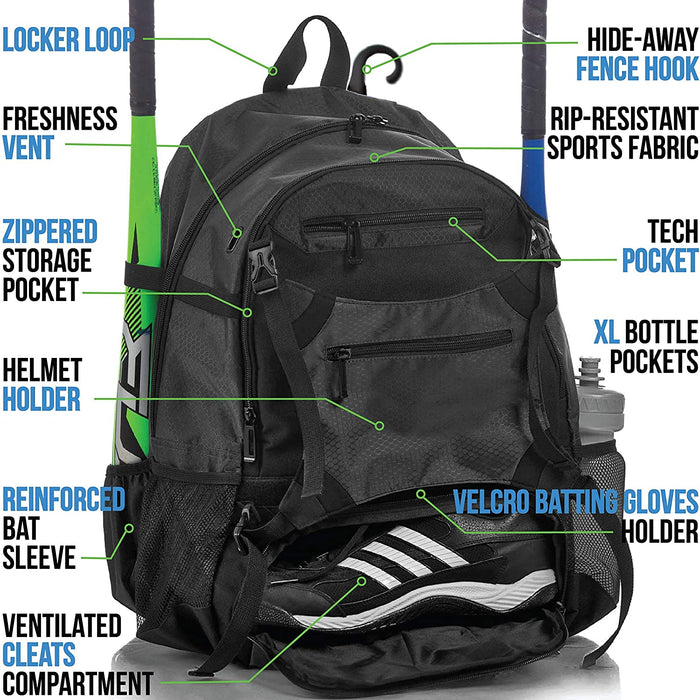 Advantage Baseball Bag - Baseball Backpack with External Helmet Holder for Baseball, T-Ball &amp; Softball Equipment &amp; Gear for Yout
