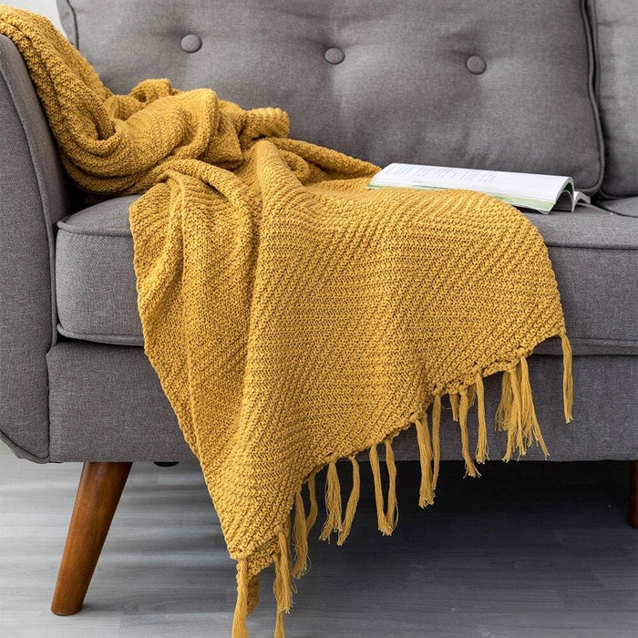 Knit Throw Blanket with Tassels for Sofa Bed Chair Travel Photography Props 130x160cm