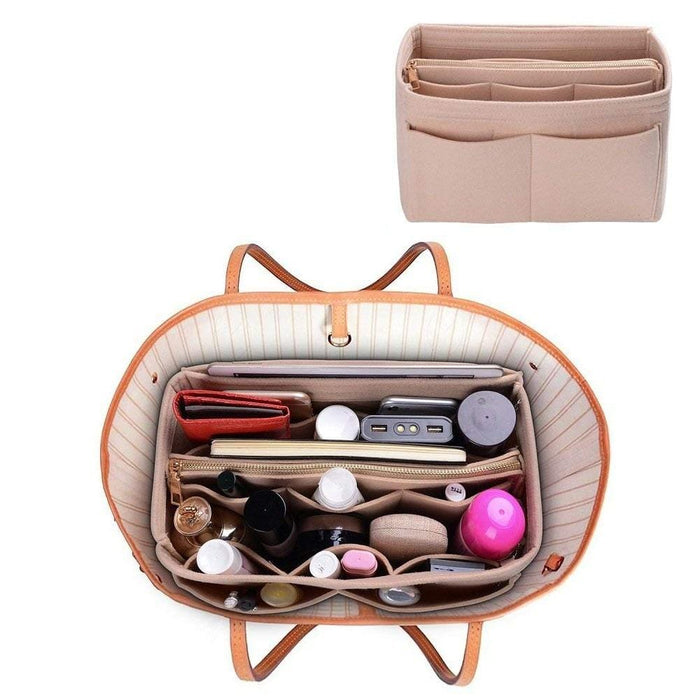 Make up Organizer Insert Bag For Handbag, Felt Bag with zipper, Travel Inner Purse, Fit Cosmetic Bags Fit Various Brand Handbags