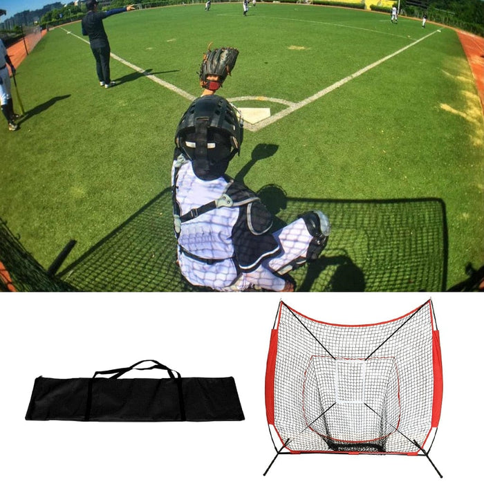 7&#39;×7&#39; Baseball Softball Practice Net Bow Frame &amp; Strike Zone, Hitting Pitching Batting Net w /Carry Bag for Training Aids Accs