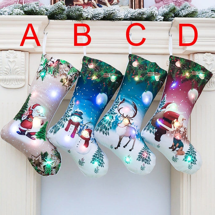 Christmas Socks Gift Bag Merry Christmas Stocking Decoration LED Hanging Gift Candy Large Socks Decoration
