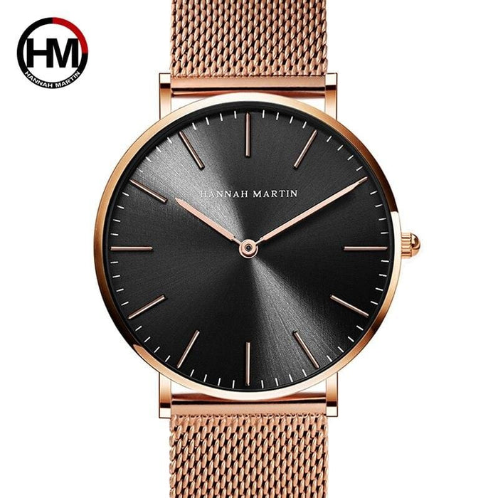 HANNAH MARTIN Watches Luxury Brand Men Simple Quartz Watch Stainless Steel Mesh Band
