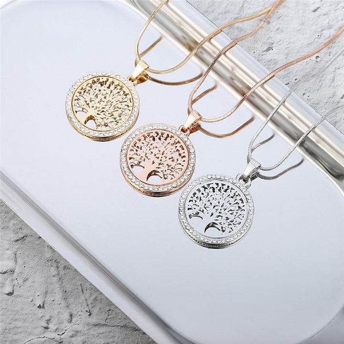 Tree of Life Hot Crystal Round Small Pendant Necklace