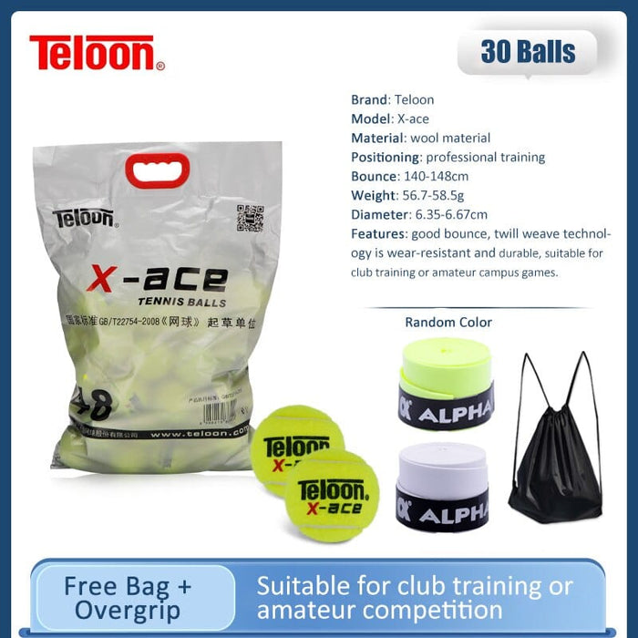 Teloon X-ace Tennis Balls Professional Advanced Players Amateur Competion Training Ball 30Pcs with Carry Bag Original