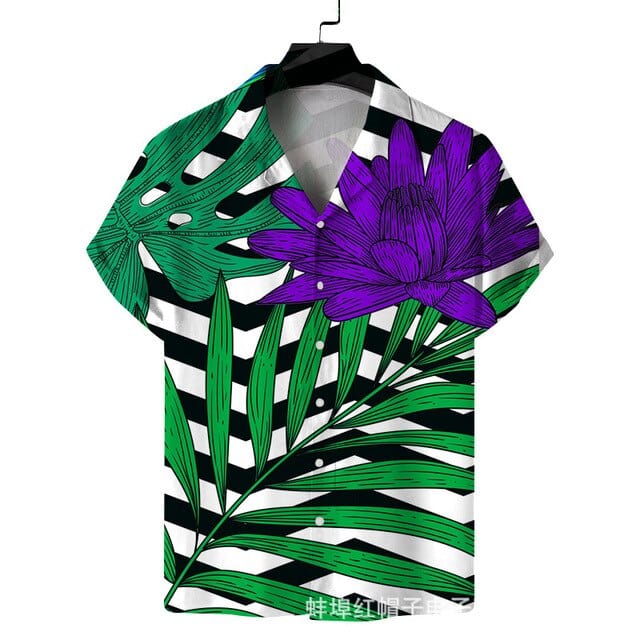 Men&#39;s Summer Short-sleeved Coconut Print Shirt Hawaiian Seaside Holiday Casual Top Shirt Men&#39;s Style New 2023