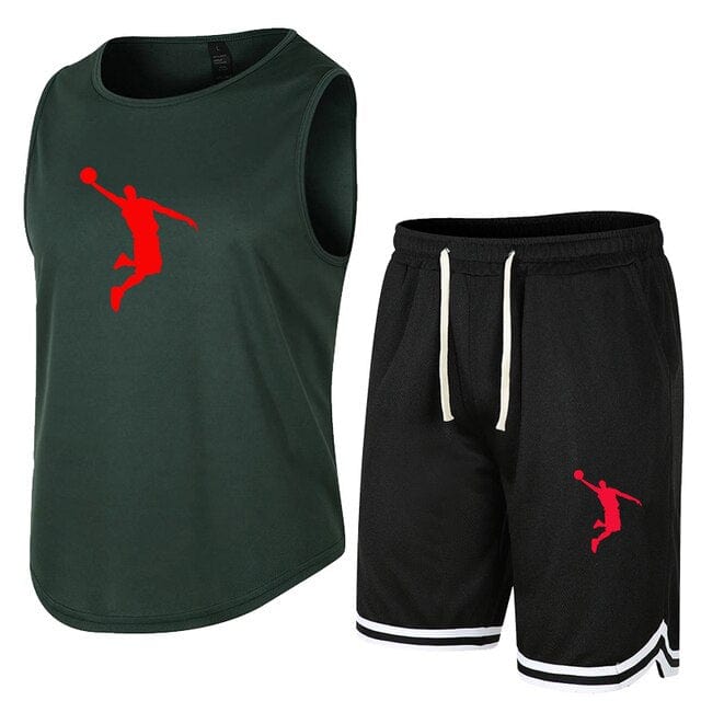 Summer Men Set Sleeveless T-Shirt Sports Quick Dry Tank Top+Shorts Sportswear Male Student Fitness Vest 2 Piece Outfit Tracksuit