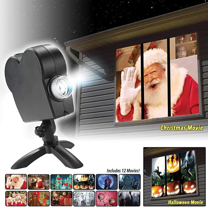 Christmas Halloween Laser Projector 12 Movies Disco Light Mini Window Home Theater Projector Indoor Outdoor Wonderland Projector