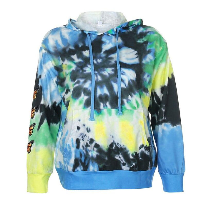 Darlingaga Streetwear Butterfly Print Tie Dye Tracksuit Women 2 Piece Set Fashion Hoodie and Sweatpants Matching Sets Sportswear
