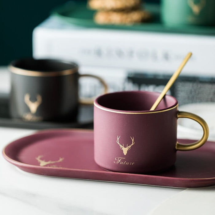 European Luxurious Gold Rim Ceramics Coffee Cups And Saucers Spoon Sets