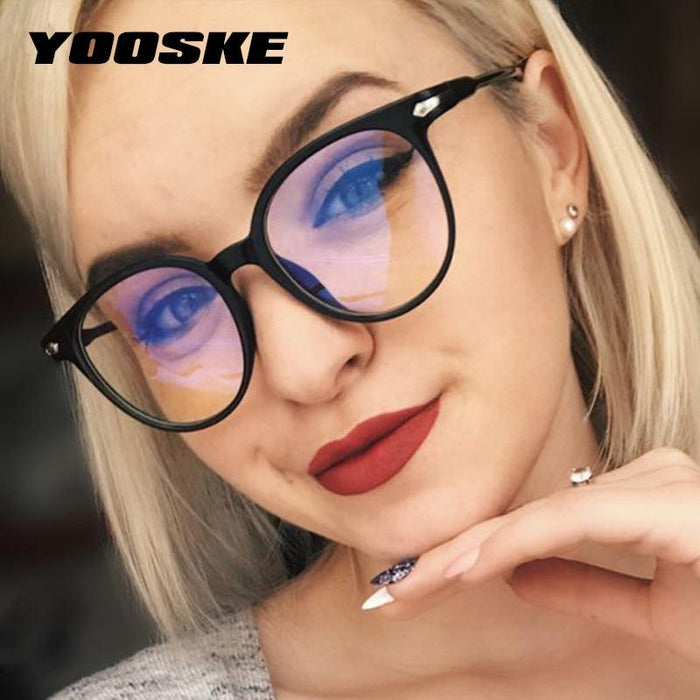 YOOSKE 2019 Women Glasses Frame Men Anti Blue Light Eyeglasses Frame Vintage Round Clear Lens