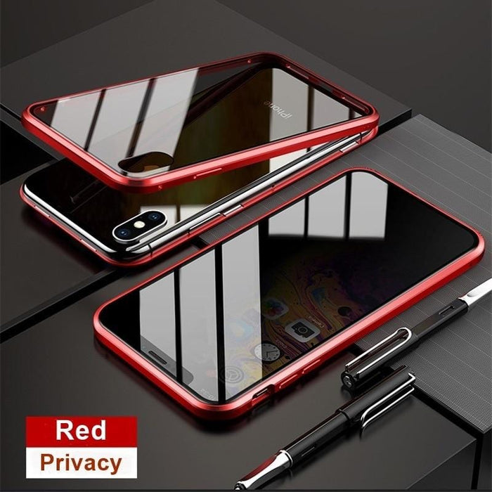 Double-sided magnetic metal tempered glass + front privacy glass phone case
