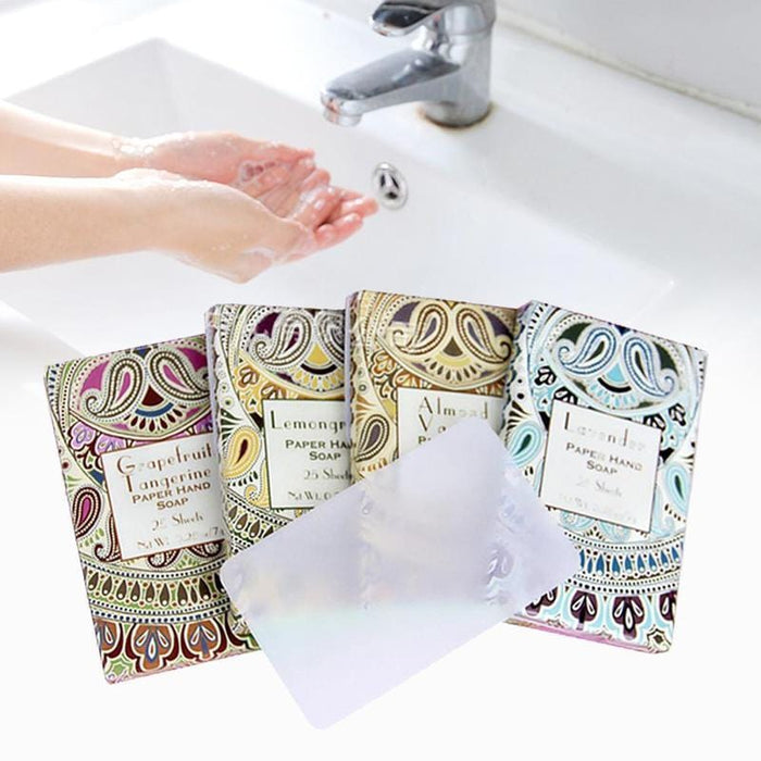 25pcs Travel Soap Paper Portable Outdoor Washing Hand Bath Clean Scented Slice Sheets Mini Paper Soap Random Disposable Soap