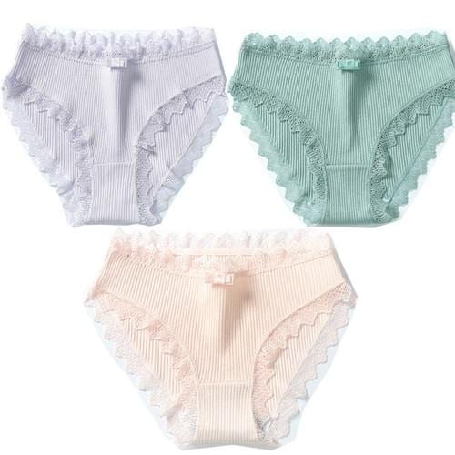 3PCS Rusanranz Women's Cotton Panties Female Lace Edge Breathable