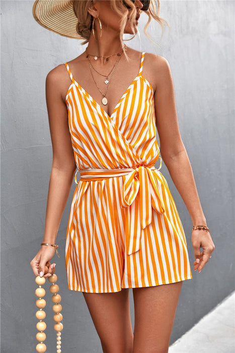 2023 Summer Sexy V-Neck Jumpsuit For Women Casual Stripe Sleeveless Loose Romper Shorts Beach Playsuit Female Outfit