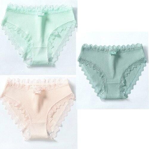 3PCS Rusanranz Women's Cotton Panties Female Lace Edge Breathable