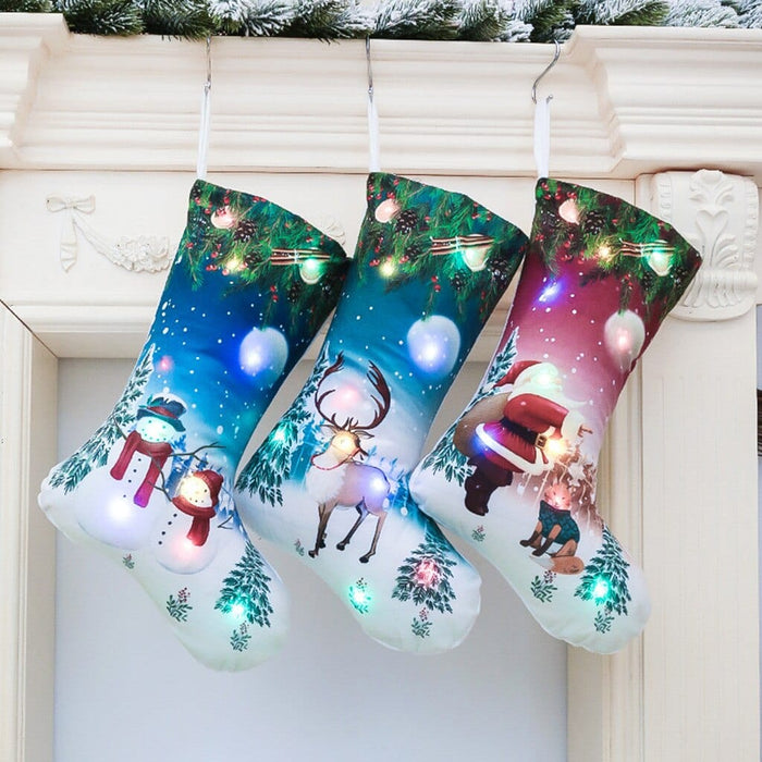 Christmas Socks Gift Bag Merry Christmas Stocking Decoration LED Hanging Gift Candy Large Socks Decoration
