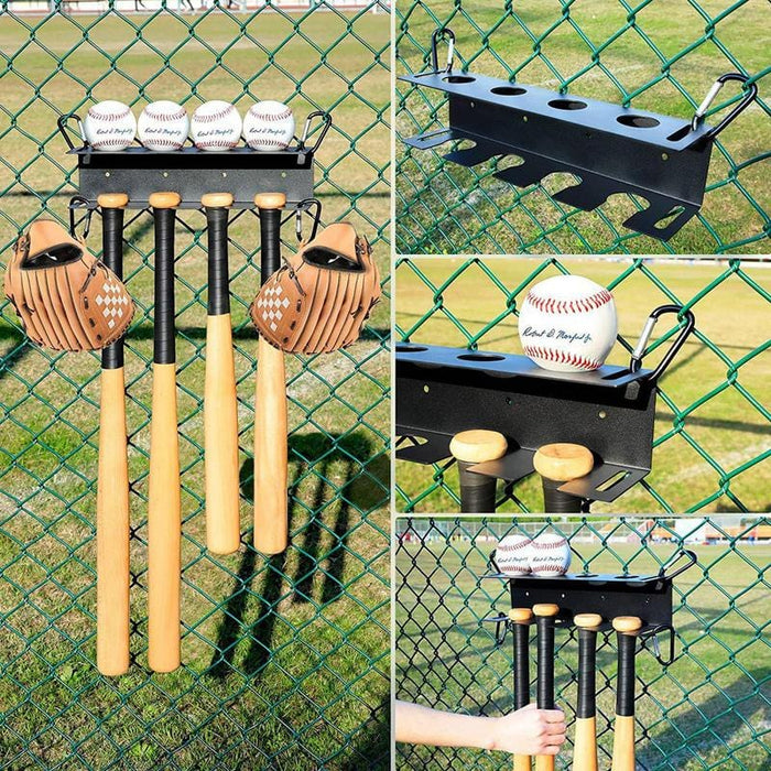 Bat Rack For Wall Baseball And Bat Organizer For Wall Baseball Gear Rack With 4 Baseball Bat Holder 4 Ball Display Stand And Cap