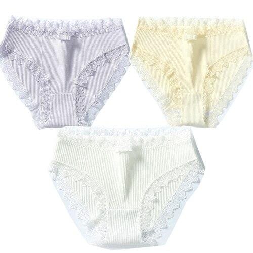 3PCS Rusanranz Women's Cotton Panties Female Lace Edge Breathable