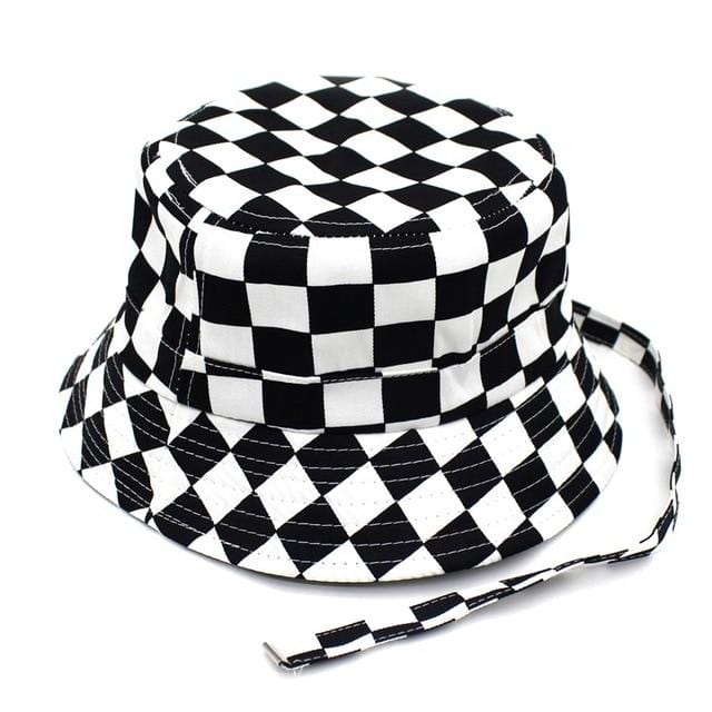 Minhui 2018 New Black White Plaid Bucket Hats for Men Flat Fishing Cap Women Hip Hop Caps Hat