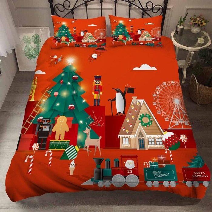 Fanaijia 3D Red Christmas Bedding Set sinle Cartoon Christmas tree Duvet Cover Set Kids New Year's Gift